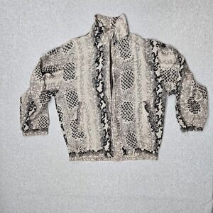 COACO Women Jacket M Beige‎ Silk Embroidered Snakeskin Print Full Zip